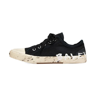 Balenciaga Paris Low Top Sneakers 'Black Destroyed Cotton and White Rubber with Graffiti'