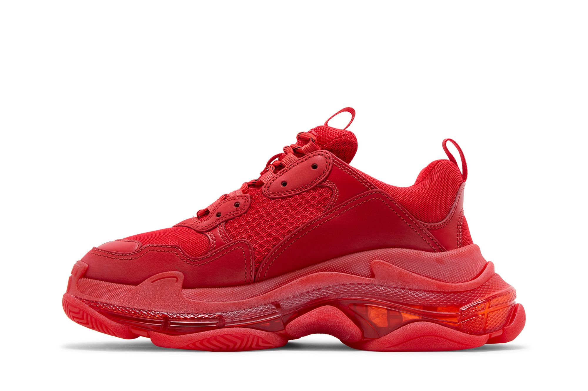 Lookbook 巴黎世家 Triple S 透明鞋底 小牛皮 潮流厚底老爹鞋 紅色