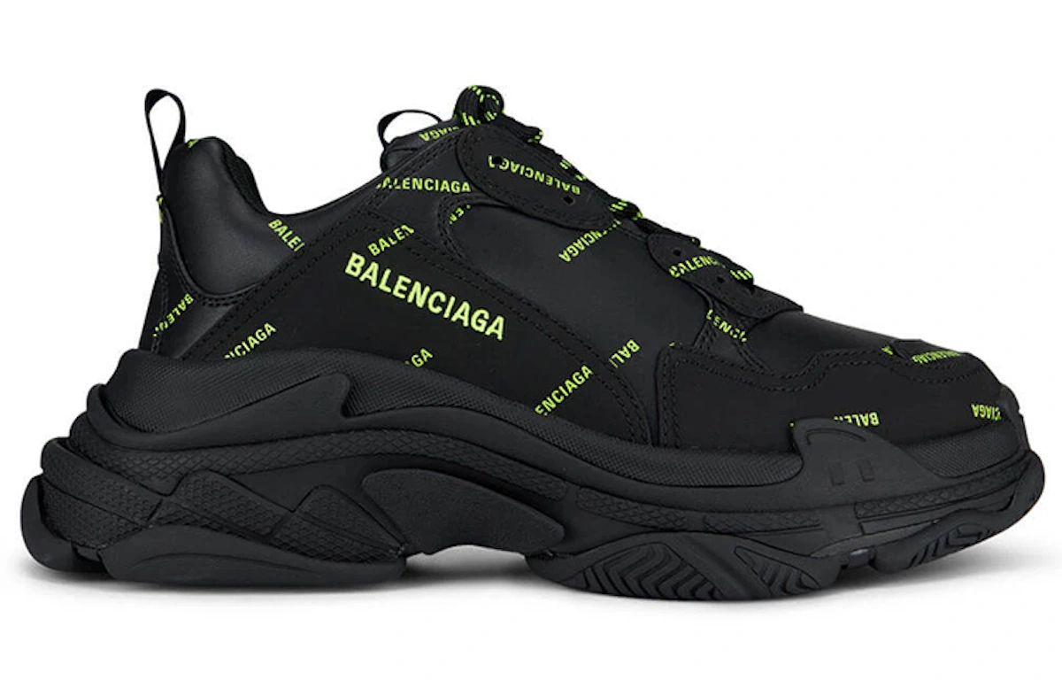 Balenciaga Triple S Sneaker 'Allover Logo - Black Fluo Yellow' 536737 W2FA1 1070