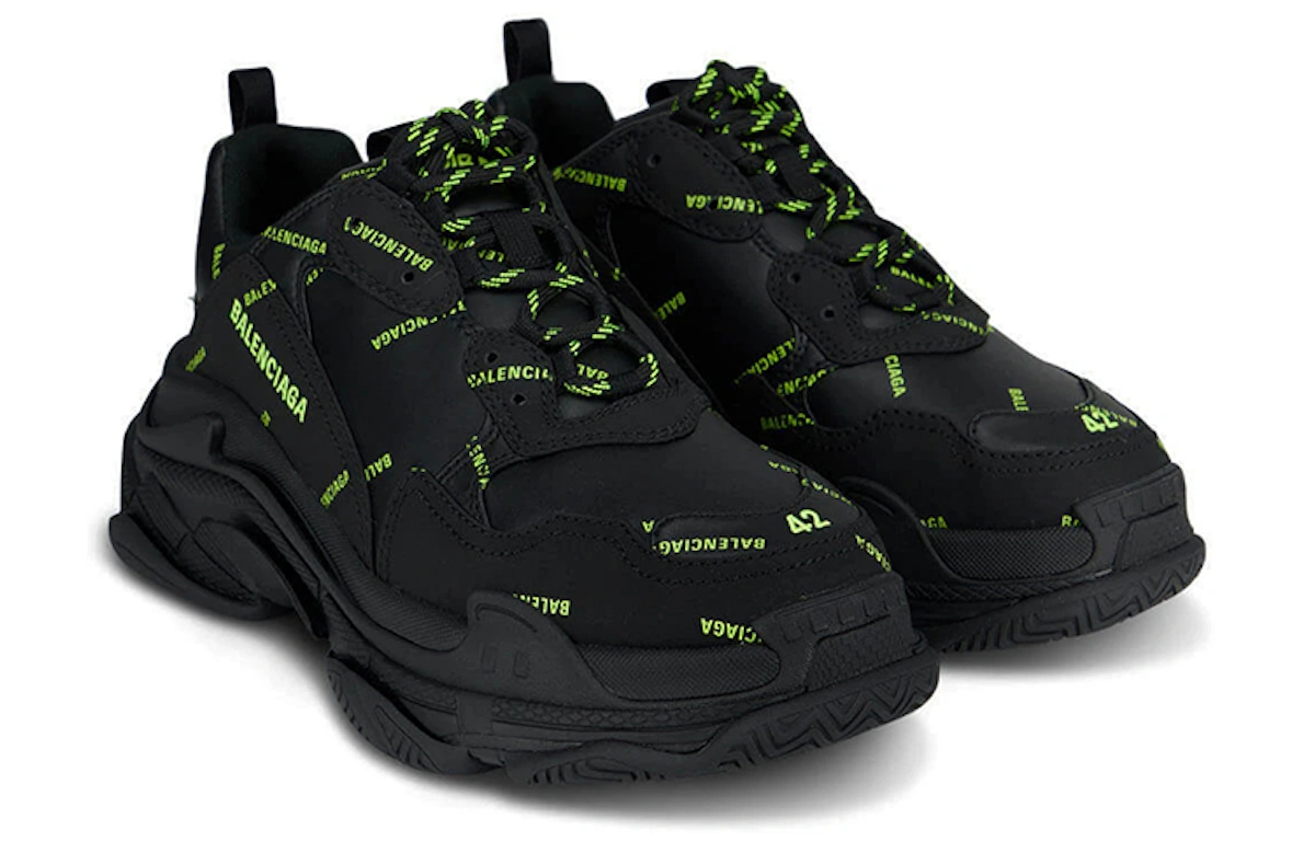 Balenciaga Triple S Sneaker 'Allover Logo - Black Fluo Yellow' 536737 W2FA1 1070