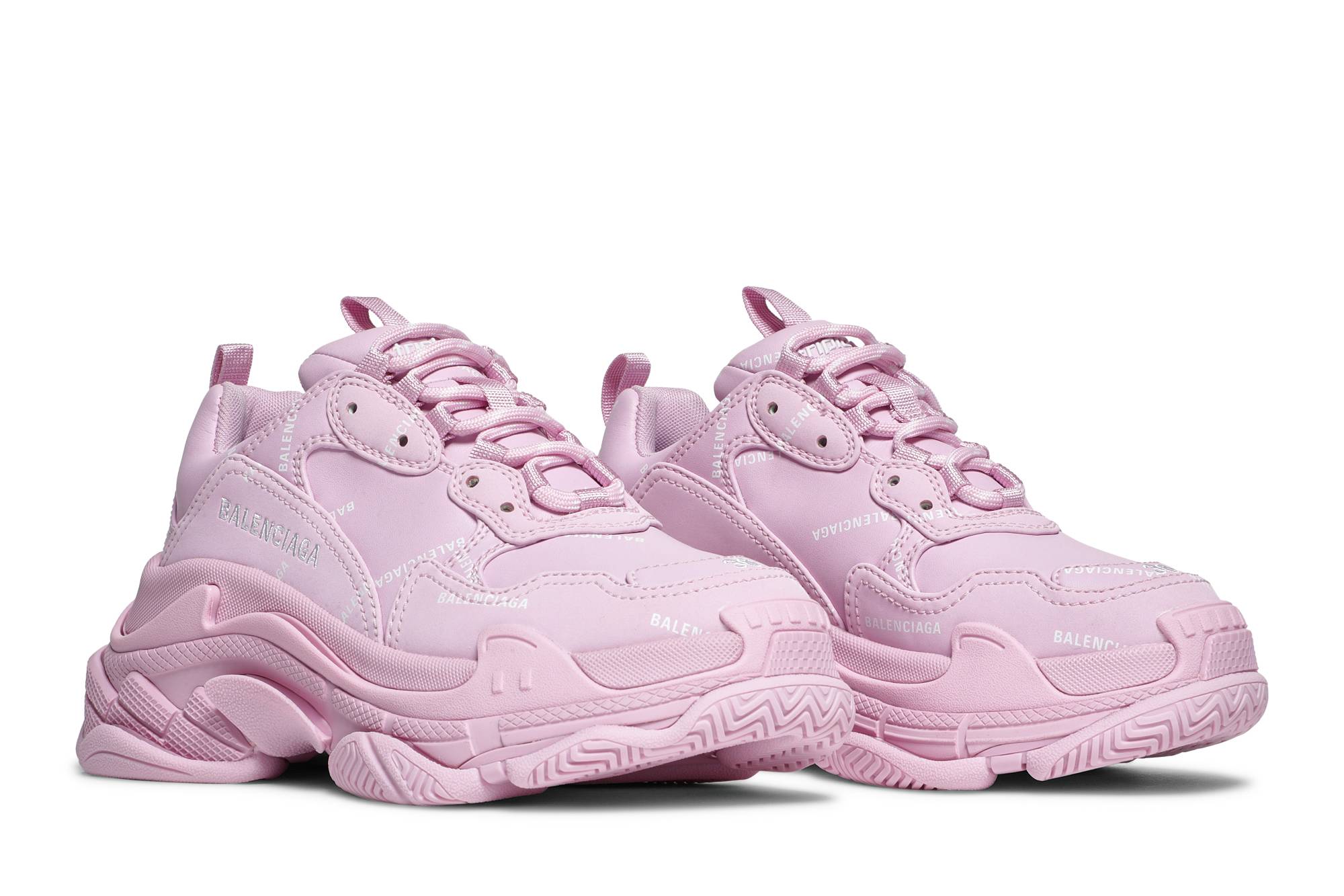 Cheap (W) Balenciaga Triple S Sneaker 'Logo Seluruh - Merah Jambu' 524039-W2FA1-5090