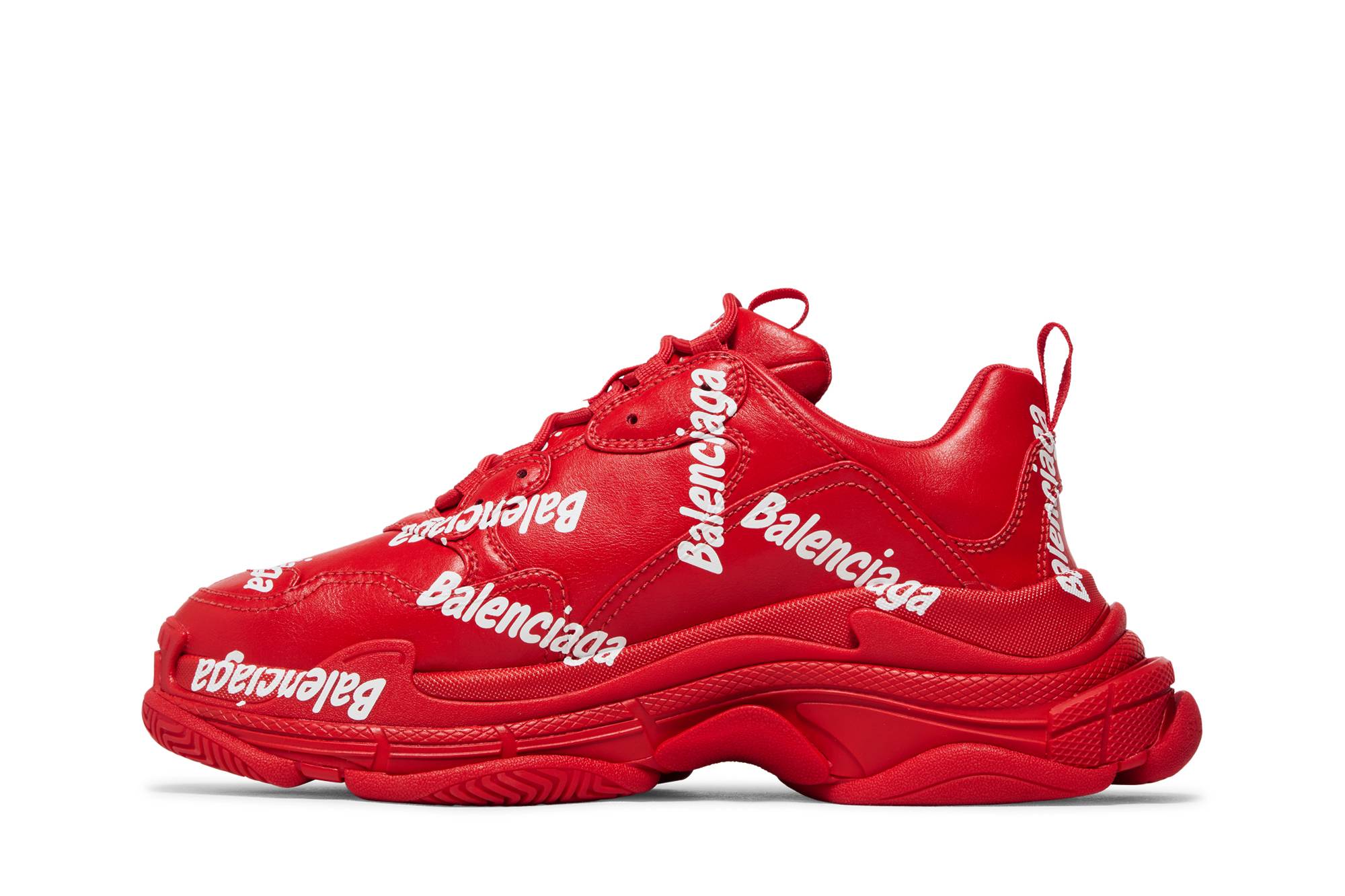 Lookbook 巴倫西亚 (Balenciaga) Triple S PU 系带圆头舒适 低帮 老爹鞋 男款 红色