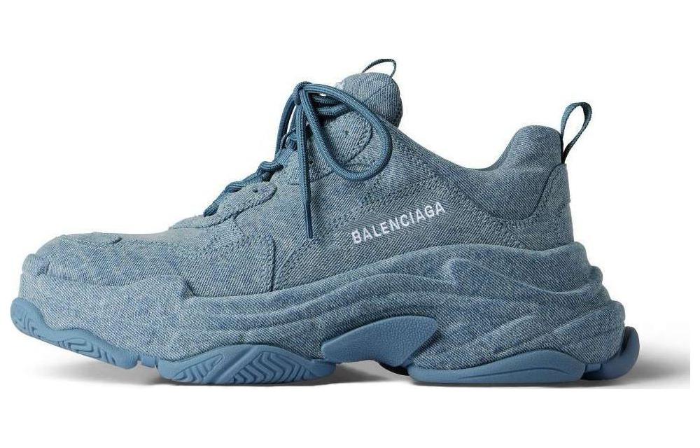 Buy Balenciaga巴黎世家 Triple S 牛仔布 圓頭繫帶 低筒 休閒生活鞋 男款 藍色