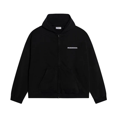 Balenciaga Turn FW21 Logo Embroidered Zip-Up Hoodie Black 674719TLVB49034