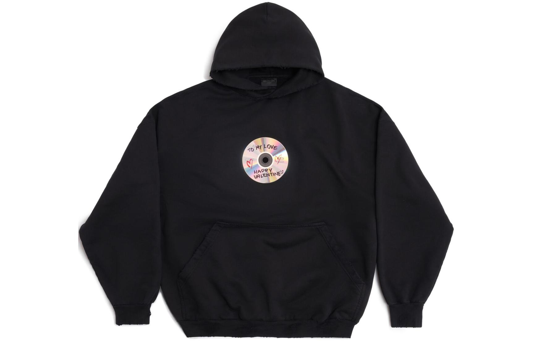 Balenciaga Unisex Black Hoodie with Letter Print, Oversized Pullover Design. 739024TQVE51055