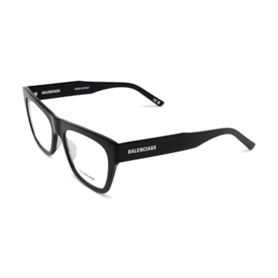 Balenciaga Unisex Black Irregular Acetate Optical Glasses with Lettering. BB0308O001