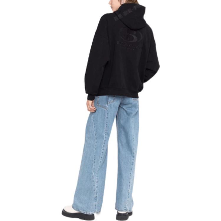 Shop Balenciaga Unisex Black Logo Embroidered Long-Sleeve Sweatshirt. 675003TLV971069