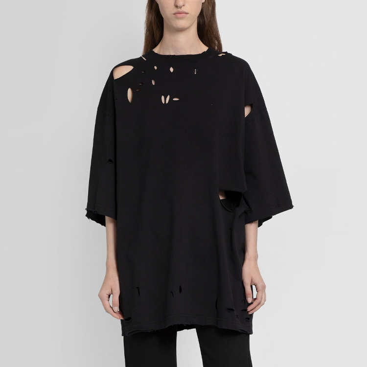 Balenciaga Unisex Black Solid Color Hollow Out Loose Fit T-Shirt. 661715TKV601000 圖 4