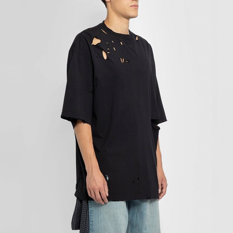 Balenciaga Unisex Black Solid Color Hollow Out Loose Fit T-Shirt. 661715TKV601000 圖 9