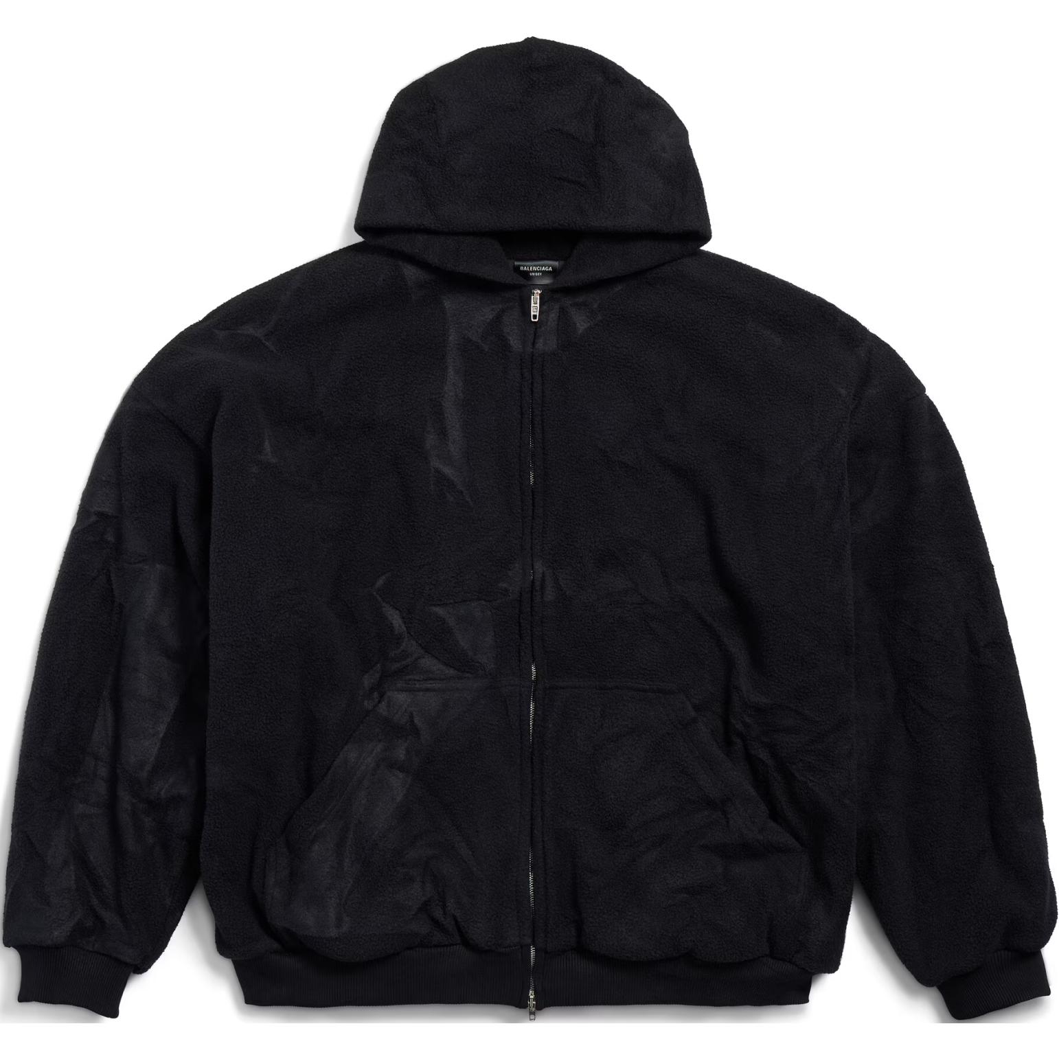 Balenciaga Unisex Black Solid Color Hooded Loose Fit Zip Jacket 768694TRVZ81000