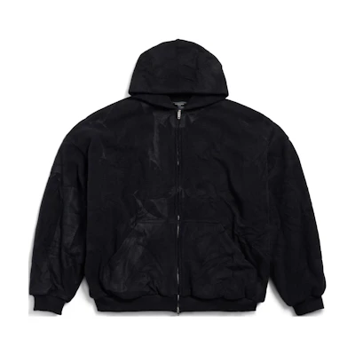 Balenciaga Unisex Black Solid Color Hooded Loose Fit Zip Jacket 768694TRVZ81000