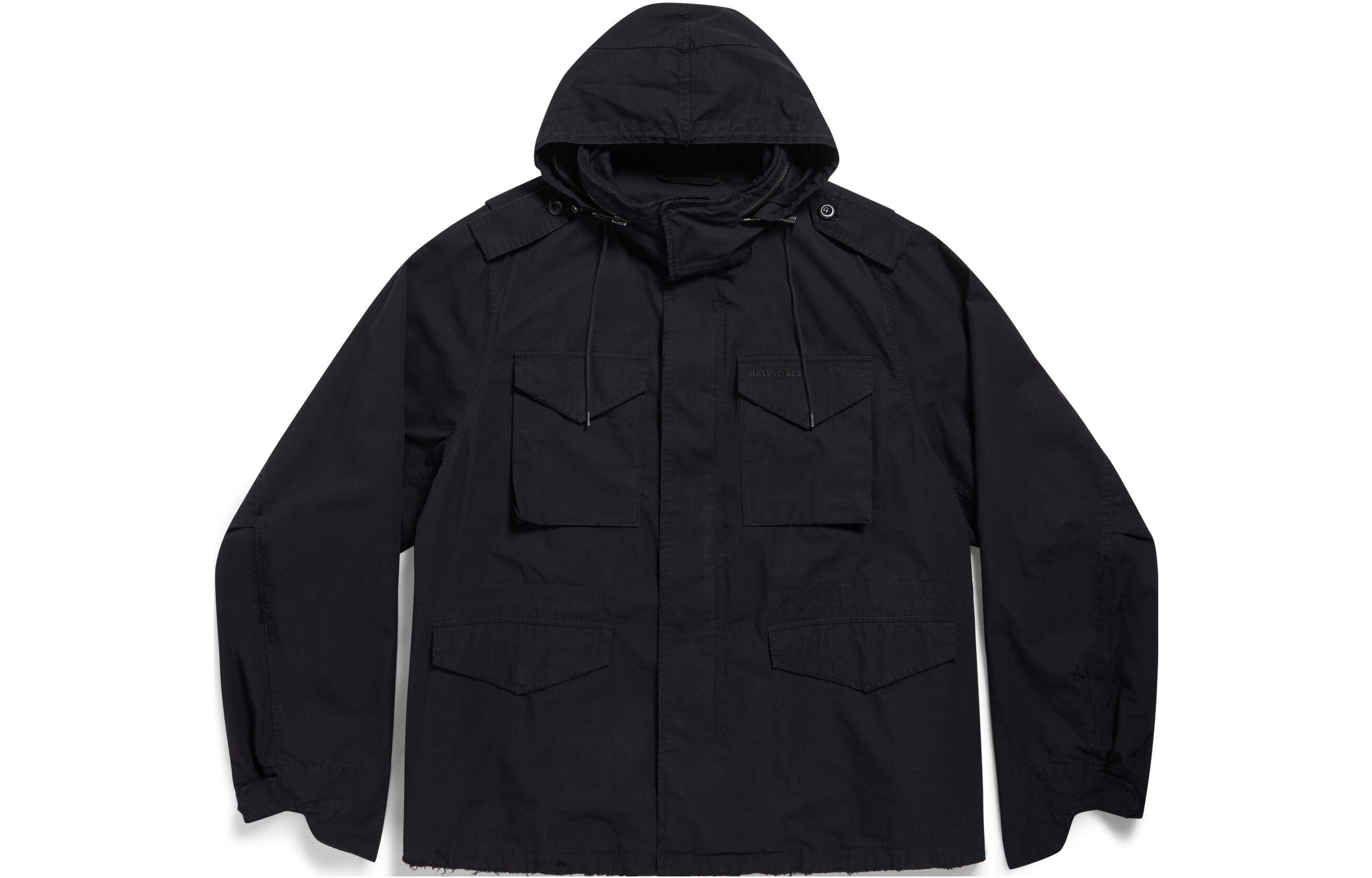 Balenciaga Unisex Black Solid Drawstring Hooded Jacket Relaxed Fit 704498TKP271000