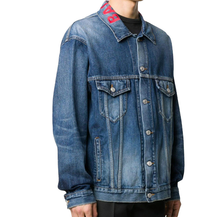 Balenciaga Unisex Blue Denim Jacket with Red Embroidered Logo 571324TCW032340 圖 3