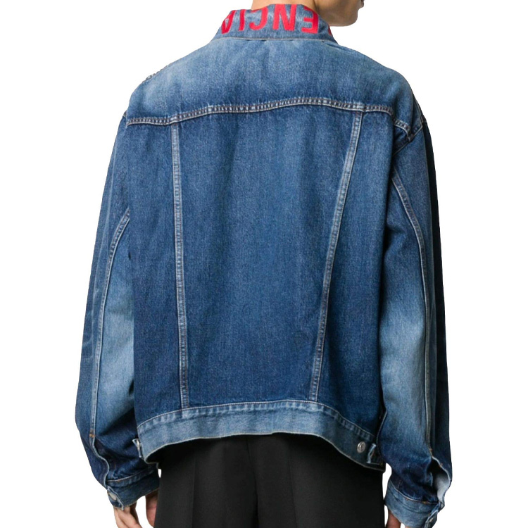 Balenciaga Unisex Blue Denim Jacket with Red Embroidered Logo 571324TCW032340 圖 4