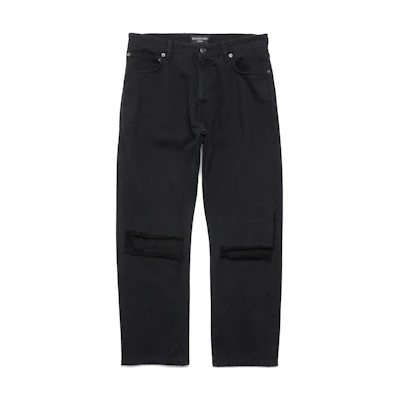 Balenciaga Unisex Distressed Mid-Waist Straight-Leg Jeans Black. 745149TNW111700