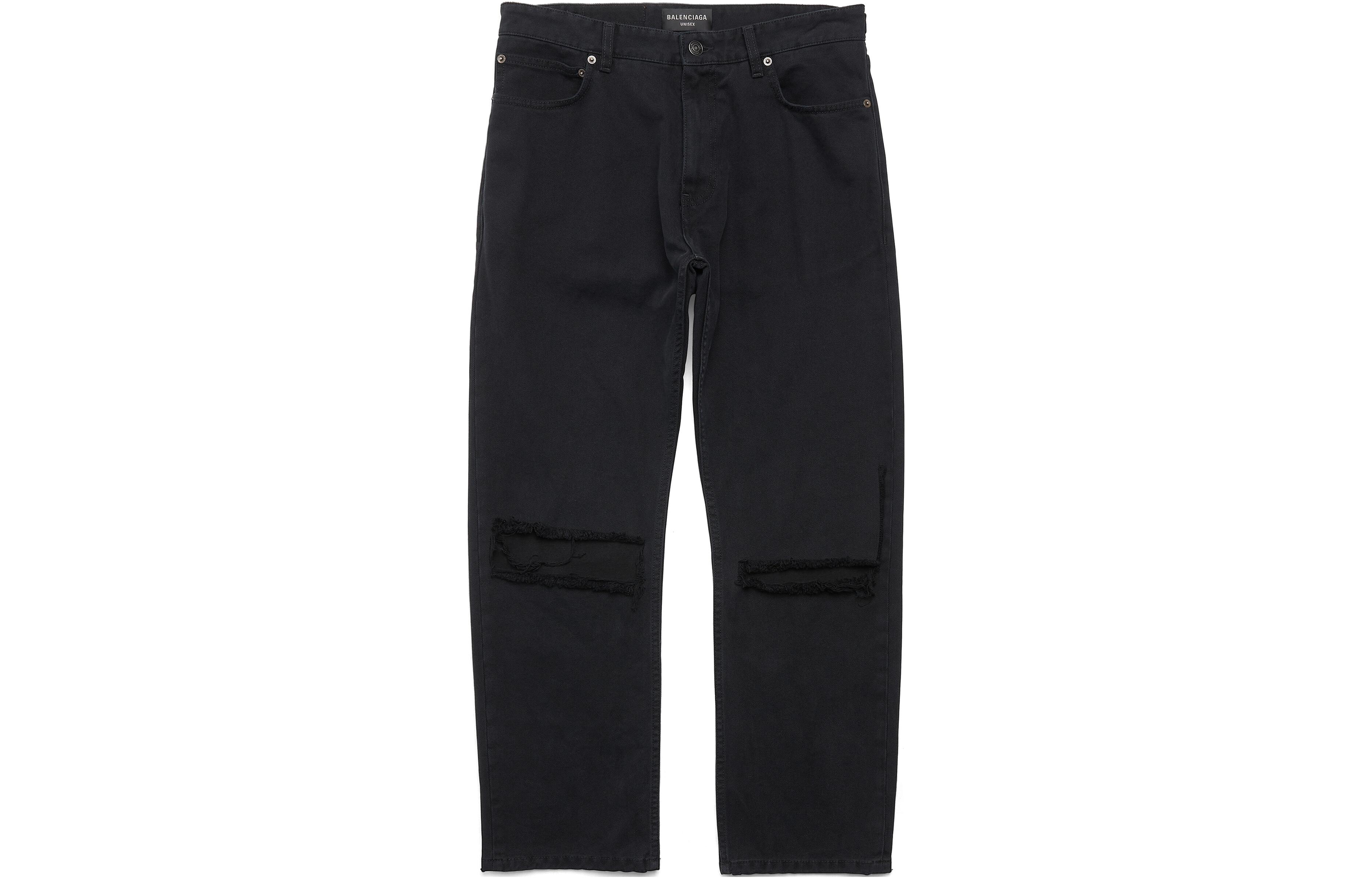 Order Balenciaga Unisex Jeans Hitam Mid-Waist Straight-Leg Distressed. 745149TNW111700