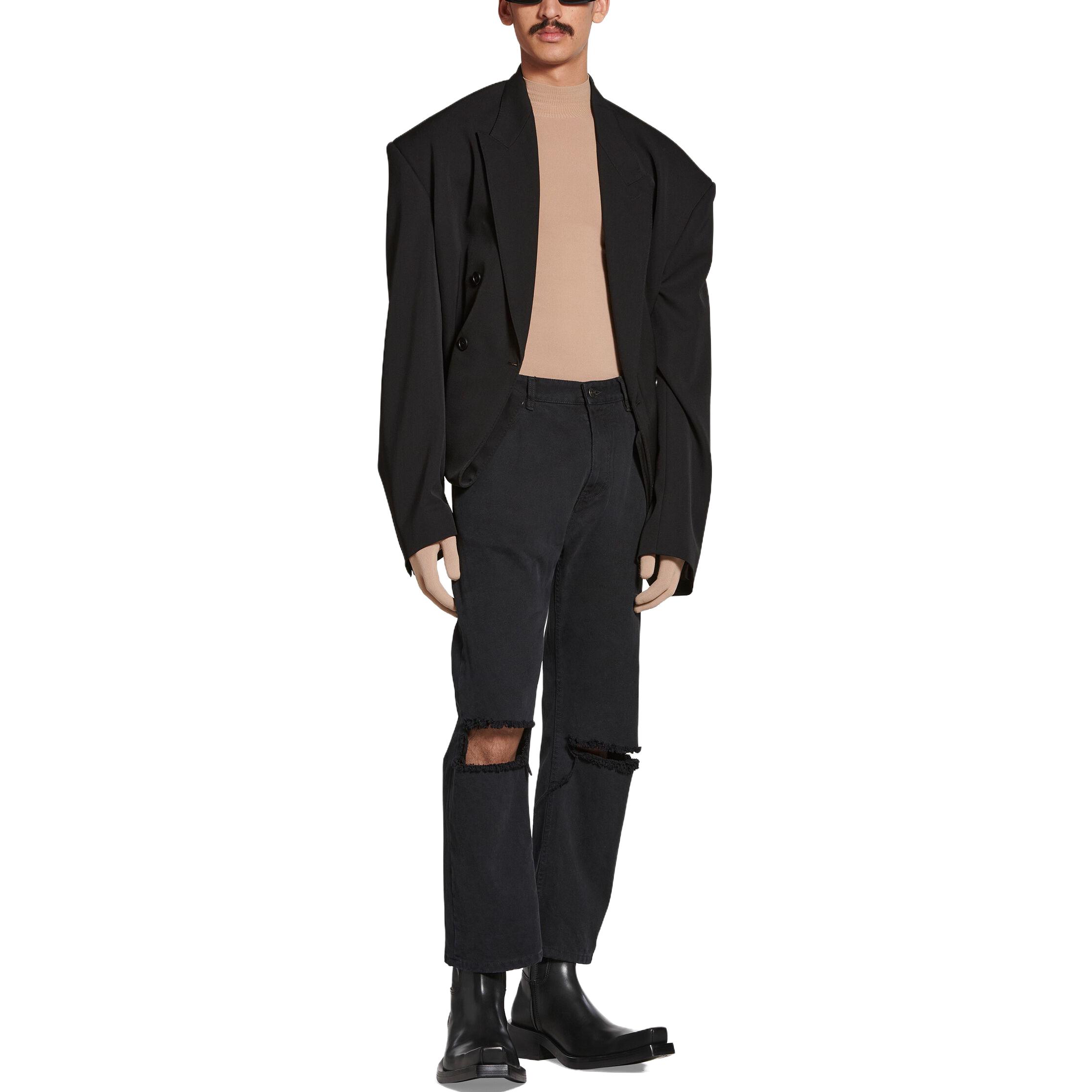 Shop Balenciaga Unisex Jeans Hitam Mid-Waist Straight-Leg Distressed. 745149TNW111700