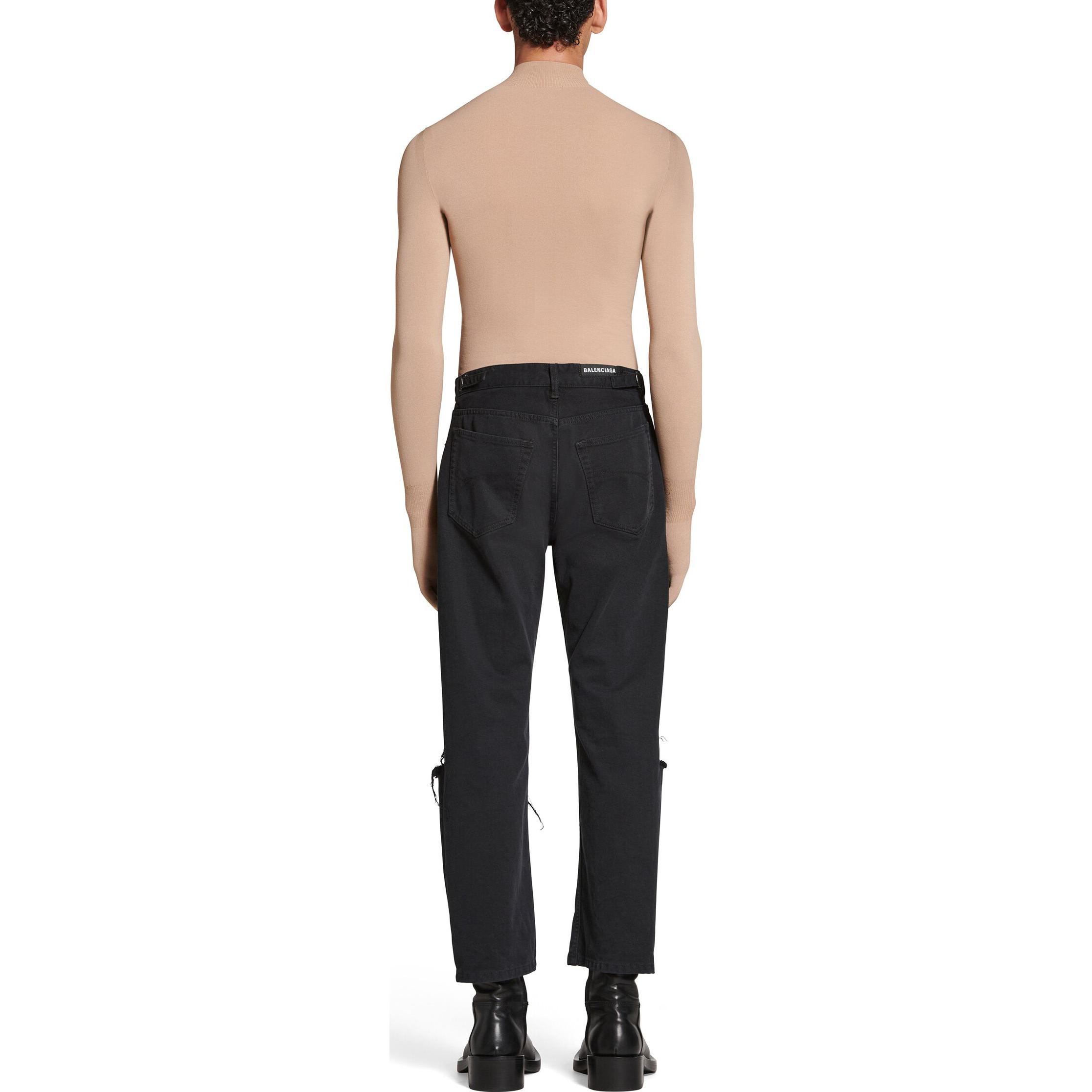 Details for Balenciaga Unisex Jeans Hitam Mid-Waist Straight-Leg Distressed. 745149TNW111700