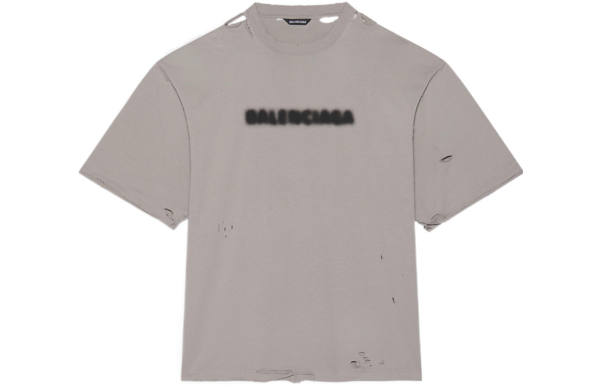 Balenciaga Unisex Grey Distressed Letter Print Crewneck T-Shirt. 661715TKVD58174 圖 2