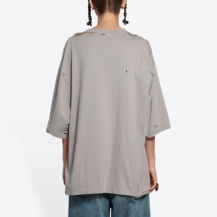 Balenciaga Unisex Grey Distressed Letter Print Crewneck T-Shirt. 661715TKVD58174 圖 6