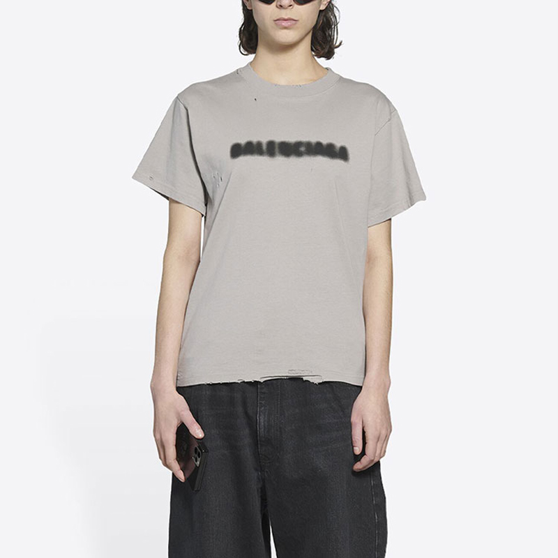 Balenciaga Unisex Grey Distressed Letter Print Crewneck T-Shirt. 661715TKVD58174 圖 8