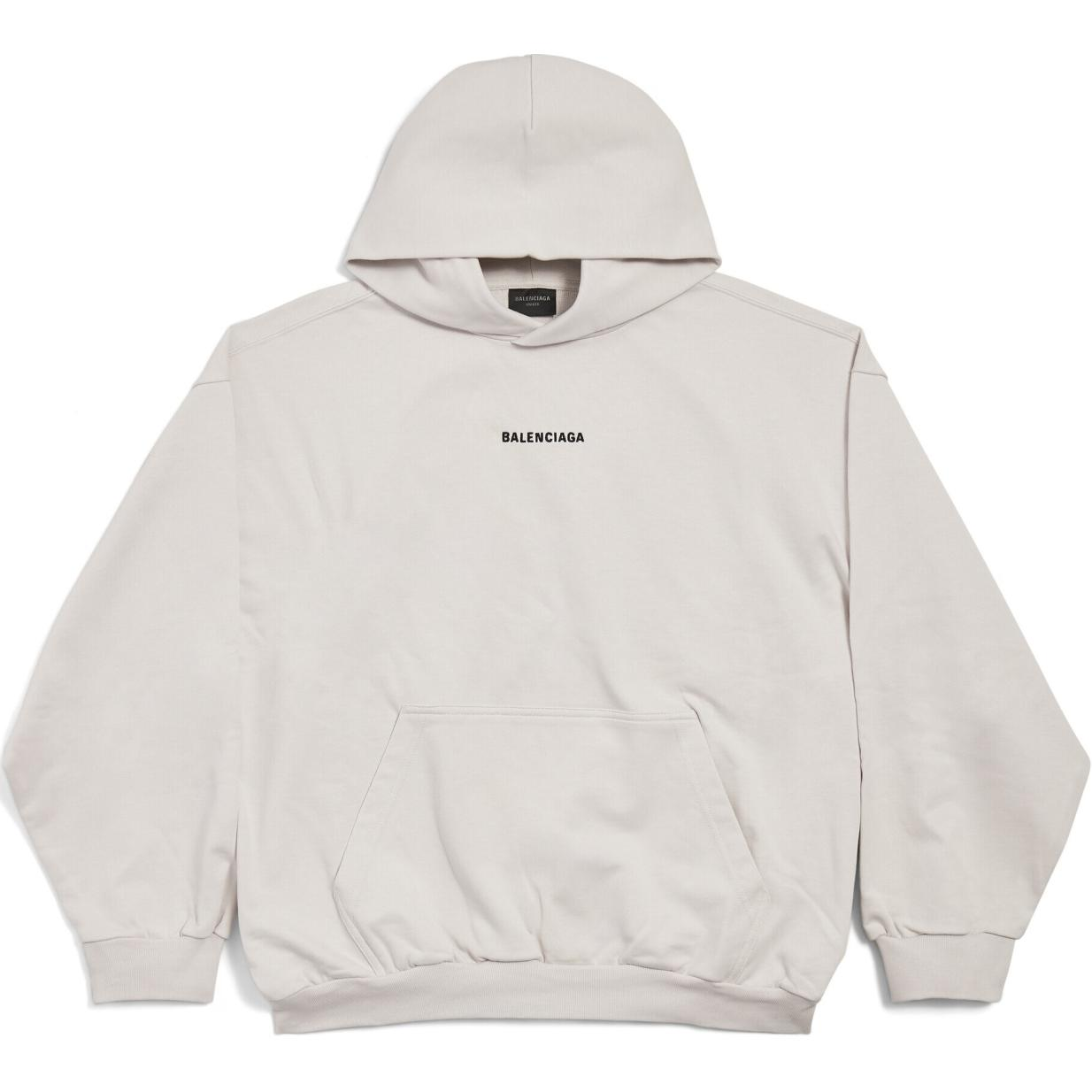 Balenciaga Unisex Logo Hoodie Grey White - Regular Fit Long Sleeve 767877TPVK23307