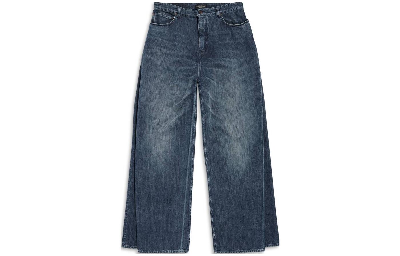 Balenciaga Unisex Mid-Waist Wide-Leg Dark Blue Denim Jeans with Multi-Pockets. 767979TNW654445