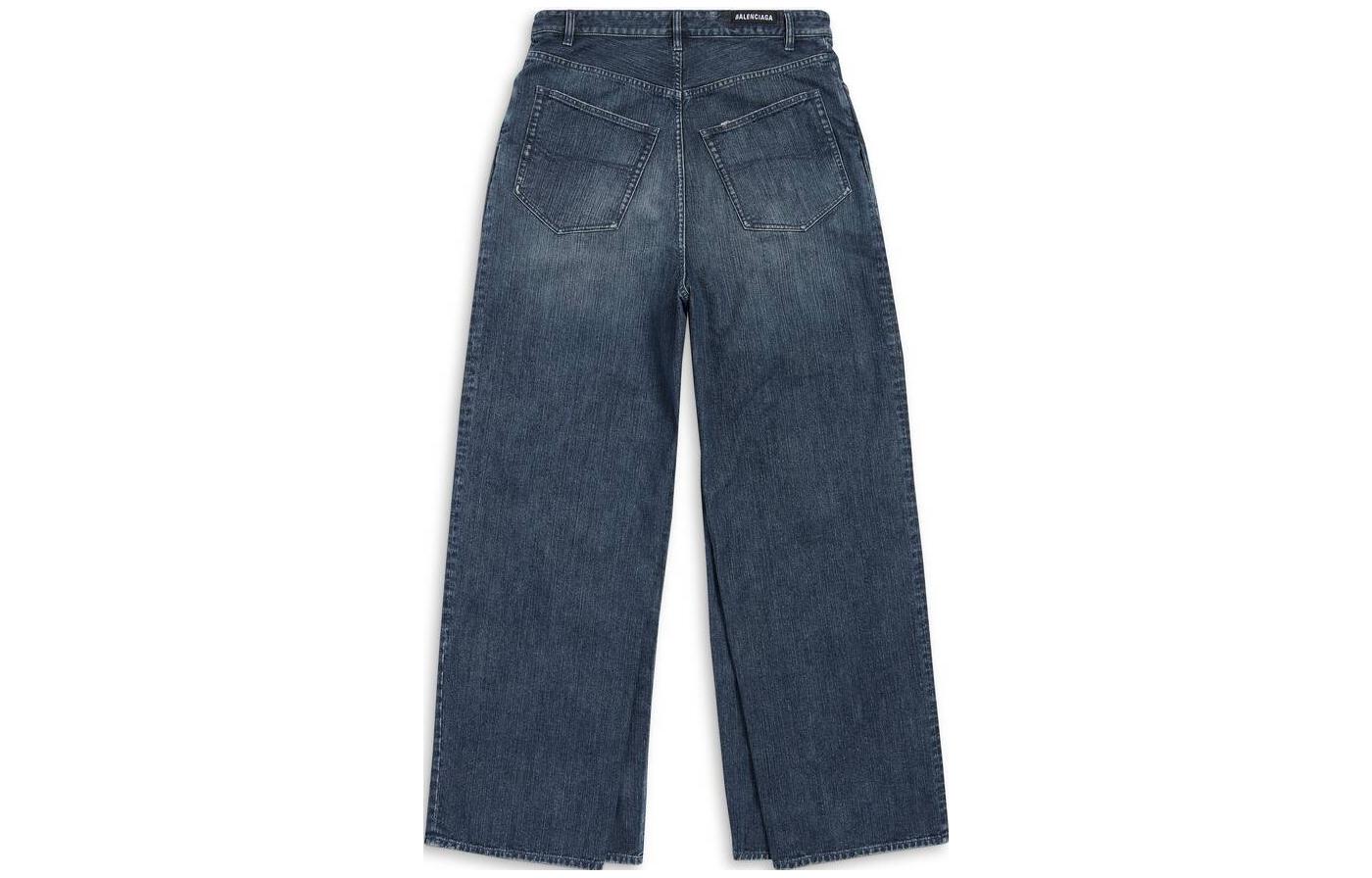 Lookbook 巴黎世家男女中腰寬褲腳深藍丹寧牛仔褲多口袋設計 767979TNW654445