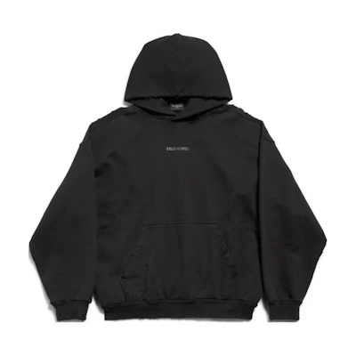 Balenciaga Unisex Oversized Black Pullover Hoodie with Letter Embroidery. 767877TQVY11083