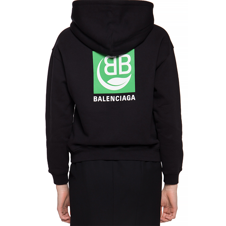 Shop 발렌시아가 유니섹스 풀오버 후디 블랙 - 에코 그린 라벨 레귤러 핏 556095THV641000
