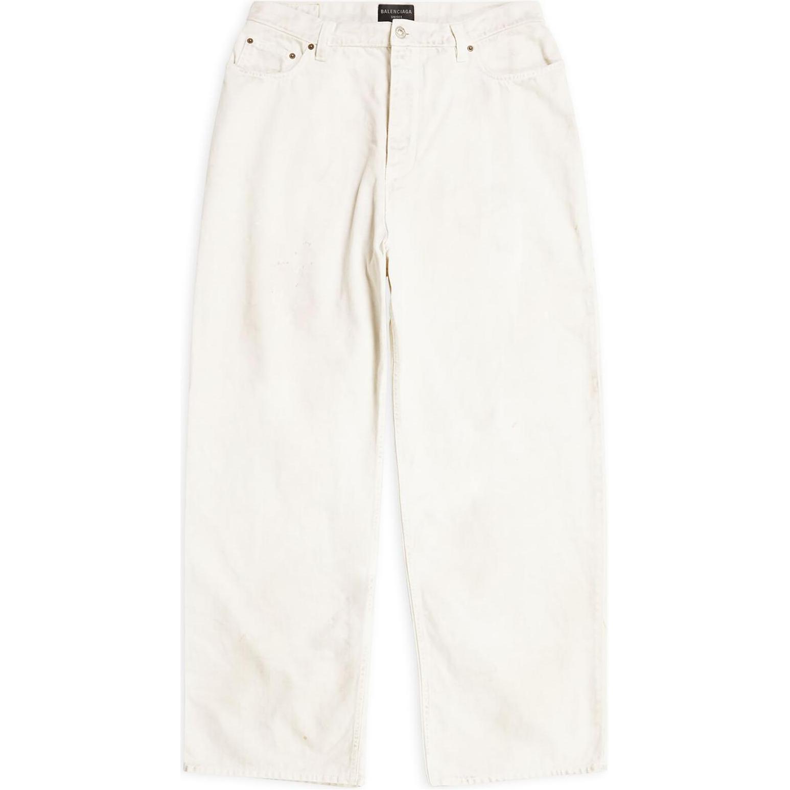 Balenciaga Unisex Relaxed Fit Straight-Leg Zip Button Casual Pants Off-White. 719341TNW039036