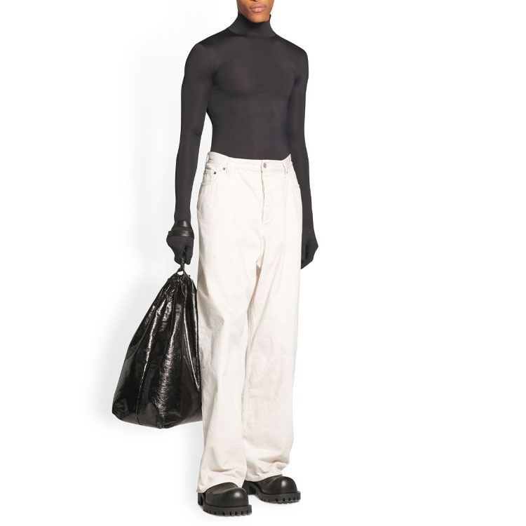 Shop Balenciaga 男女同款寬鬆直筒拉鍊按扣休閒褲 米白色。 719341TNW039036