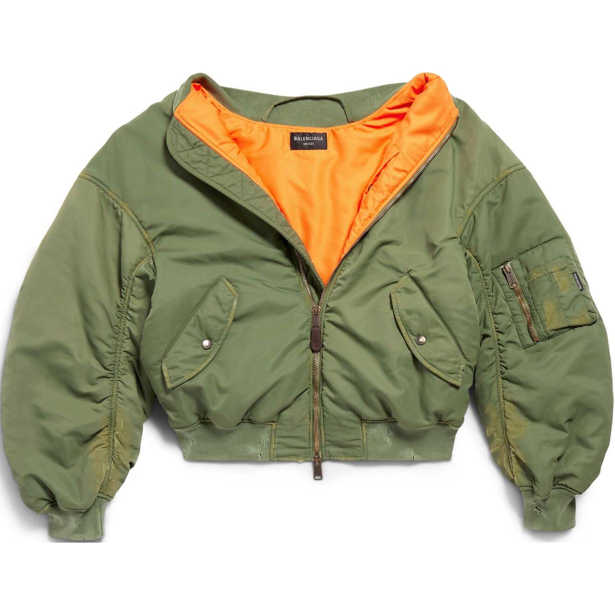 Balenciaga Unisex Solid Zip-Up Bomber Jacket Long Sleeve - Dark Green 790753TPO042840