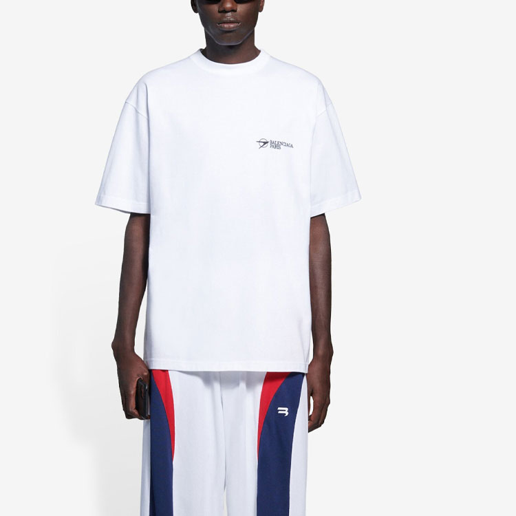 Shop Balenciaga Unisex Baju-T Putih Logo Potong 612966TKV869040