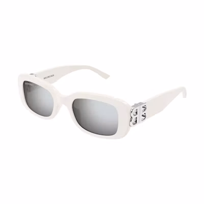 Balenciaga Unisex White Rectangular Acetate Sunglasses Couples Style. BB0310SK003