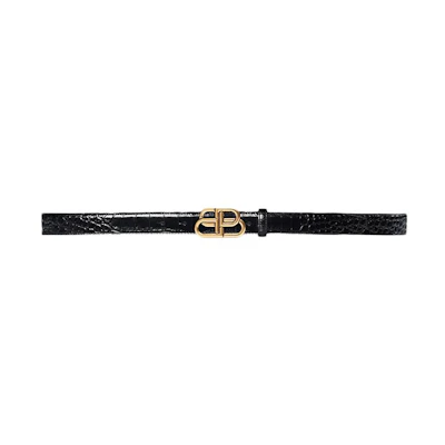 Balenciaga Veg-Tanned BB Belt 2.5cm Black Leather Unisex Couples Fashion 5816901LR041000