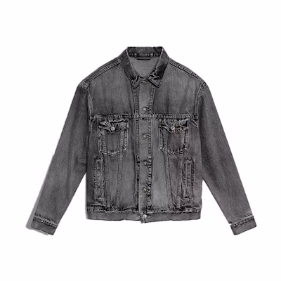 Balenciaga Washed Vintage Denim Jacket with Back Logo Grey - 557351TBP471450