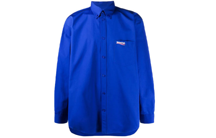 Balenciaga Wave Embroidered Button-Up Long Sleeve Shirt Unisex Blue. 621960TIM408443
