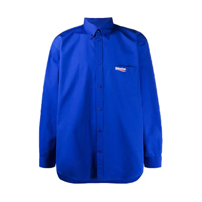 Balenciaga Wave Embroidered Button-Up Long Sleeve Shirt Unisex Blue. 621960TIM408443