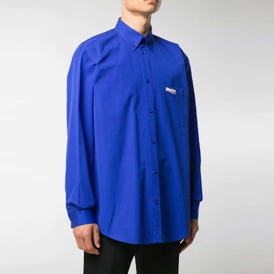 Balenciaga Wave Embroidered Button-Up Long Sleeve Shirt Unisex Blue. 621960TIM408443 Lookbook Balenciaga Wave Embroidered Button-Up Long Sleeve Shirt Unisex Blue. 621960TIM408443