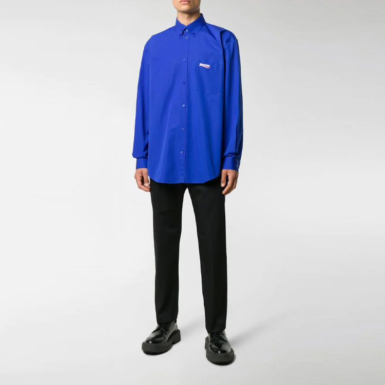 Purchase Balenciaga Wave Embroidered Button-Up Long Sleeve Shirt Unisex Blue. 621960TIM408443