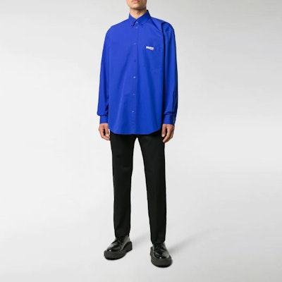 Balenciaga Wave Embroidered Button-Up Long Sleeve Shirt Unisex Blue. 621960TIM408443 Purchase Balenciaga Wave Embroidered Button-Up Long Sleeve Shirt Unisex Blue. 621960TIM408443