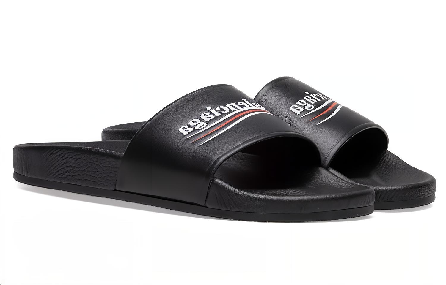Shop Balenciaga Wave Logo Slippers Sandals Black 530562WAM001091