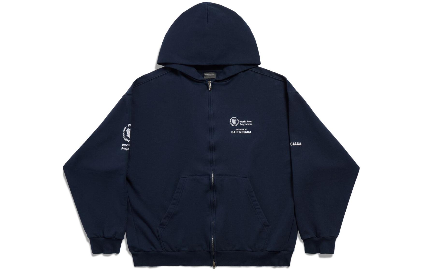 Balenciaga WFP Zip-Up Fleece Hoodie Jacket Unisex Regular Fit Navy Blue. 770939TQVB78502