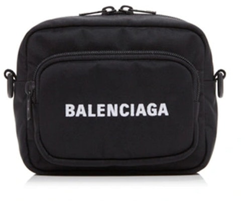 Balenciaga Wheel Logo Embroidered Camera Bag Black Lookbook Balenciaga Wheel Logo Embroidered Camera Bag Black