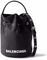 Balenciaga Wheel Shell Drawstring Bucket Bag XS Black/White Balenciaga Wheel Shell Drawstring Bucket Bag XS Black/White