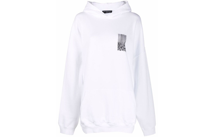 Balenciaga White Fringe Print Hoodie Unisex Couple Style Long Sleeve Pullover. 651799TKVE69040