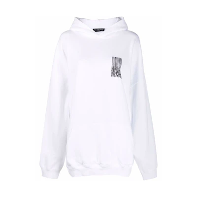 Balenciaga White Fringe Print Hoodie Unisex Couple Style Long Sleeve Pullover. 651799TKVE69040