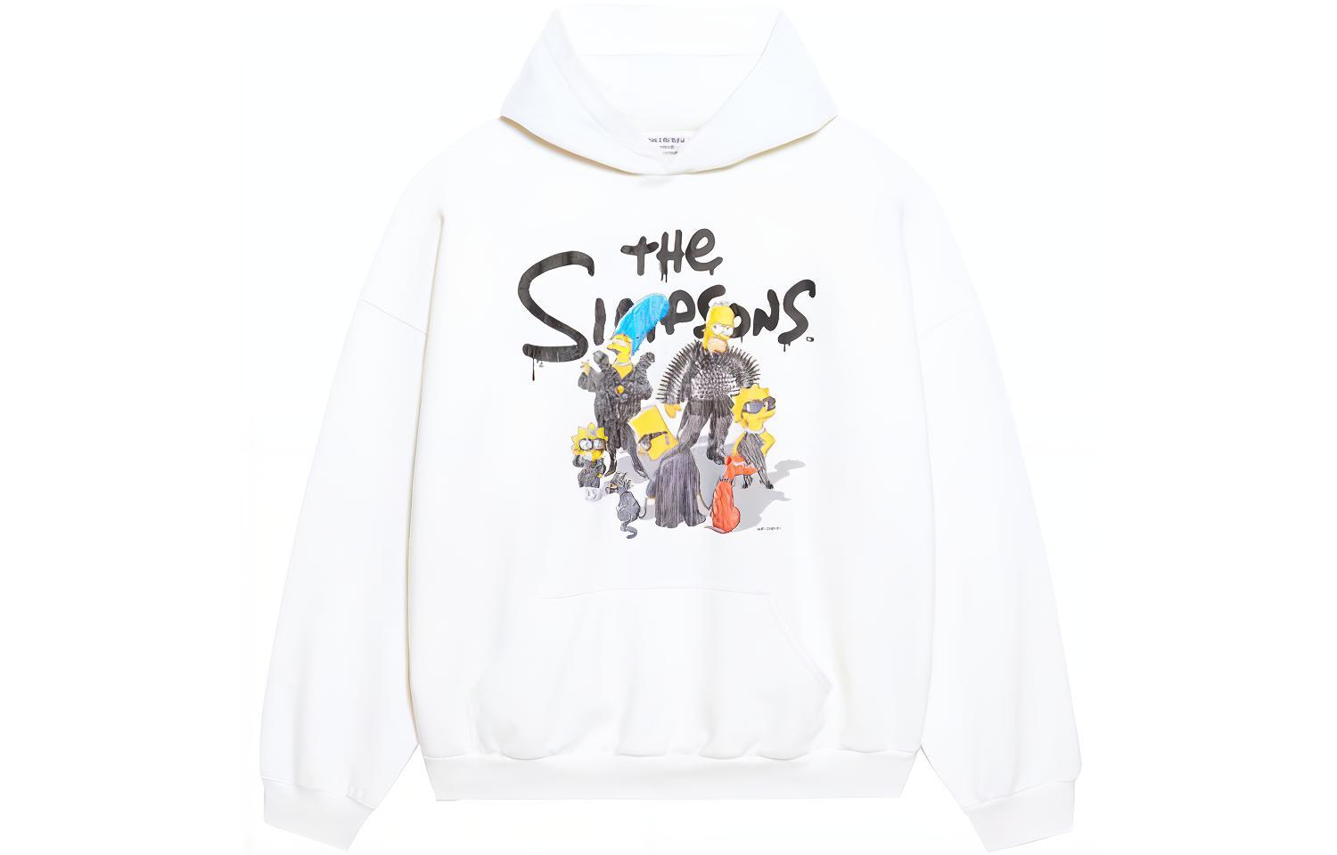 Balenciaga White Hoodie Letter Cartoon Print Oversized Casual Style. 675003TLVG89016