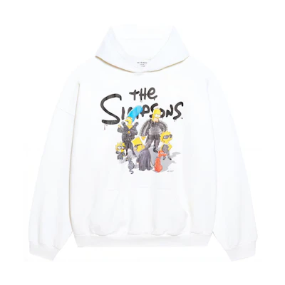 Balenciaga White Hoodie Letter Cartoon Print Oversized Casual Style. 675003TLVG89016